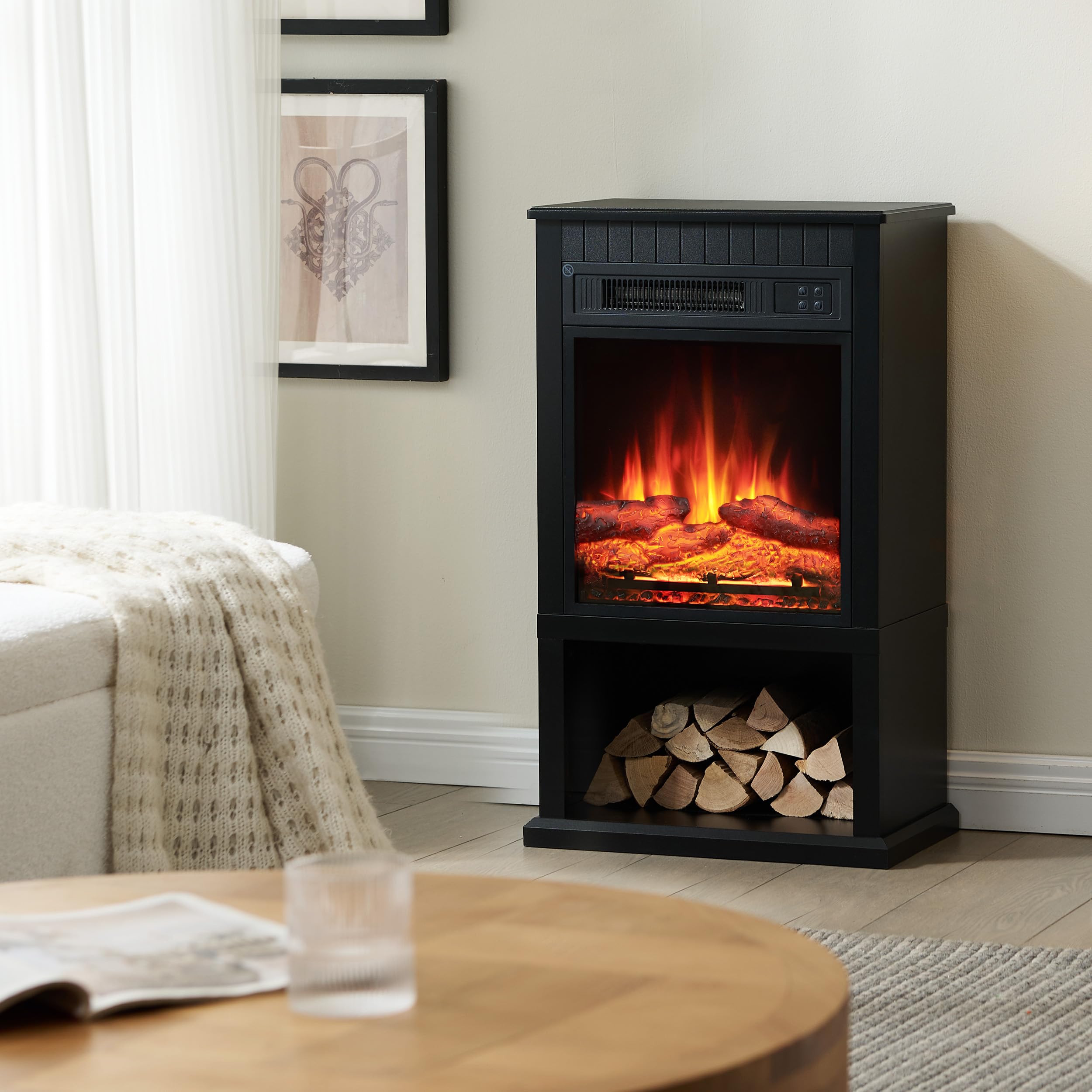 Balderia Camino elettrico Ember | Camino elettrico con effetto fiamma 3D, riscaldamento 2000 W, timer e termostato