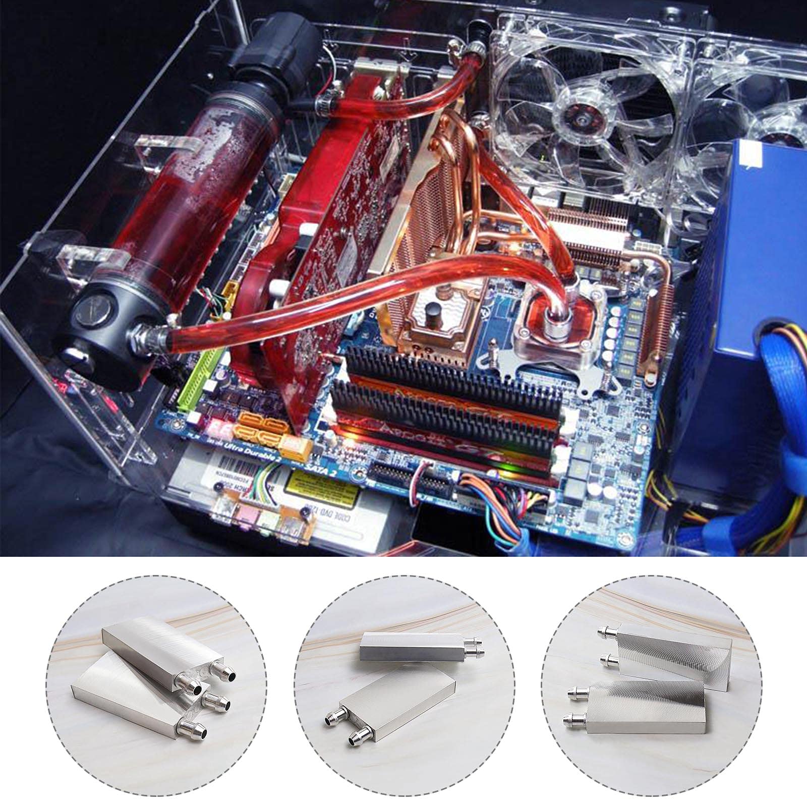 2x Bloc de Refroidissement par Eau en Aluminium 40x80x12mm pour Refroidisseur d'eau Système de Dissipateur de Chaleur CPU Graphique Radiateur avec Buse de 9mm