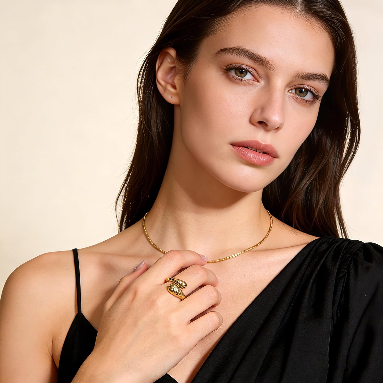 Gold Chunky Rings for Women 14K Gold Plated Hammered Adjustable Open Dome Ring Non Tarnish Statement Band Stackable Rings Jewelry Gifts - Image 4