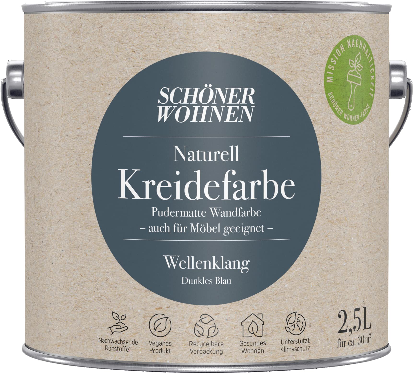 2,5L Schöner Wohnen Naturell Kreidefarbe Wellenklang, Dunkles Blau
