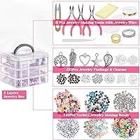 Vista 3 de cridoz Kit de suministros para hacer joyas: herramientas, alicates, alambre de cuentas, cuentas y abalorios, para hacer collares, aretes y pulseras
