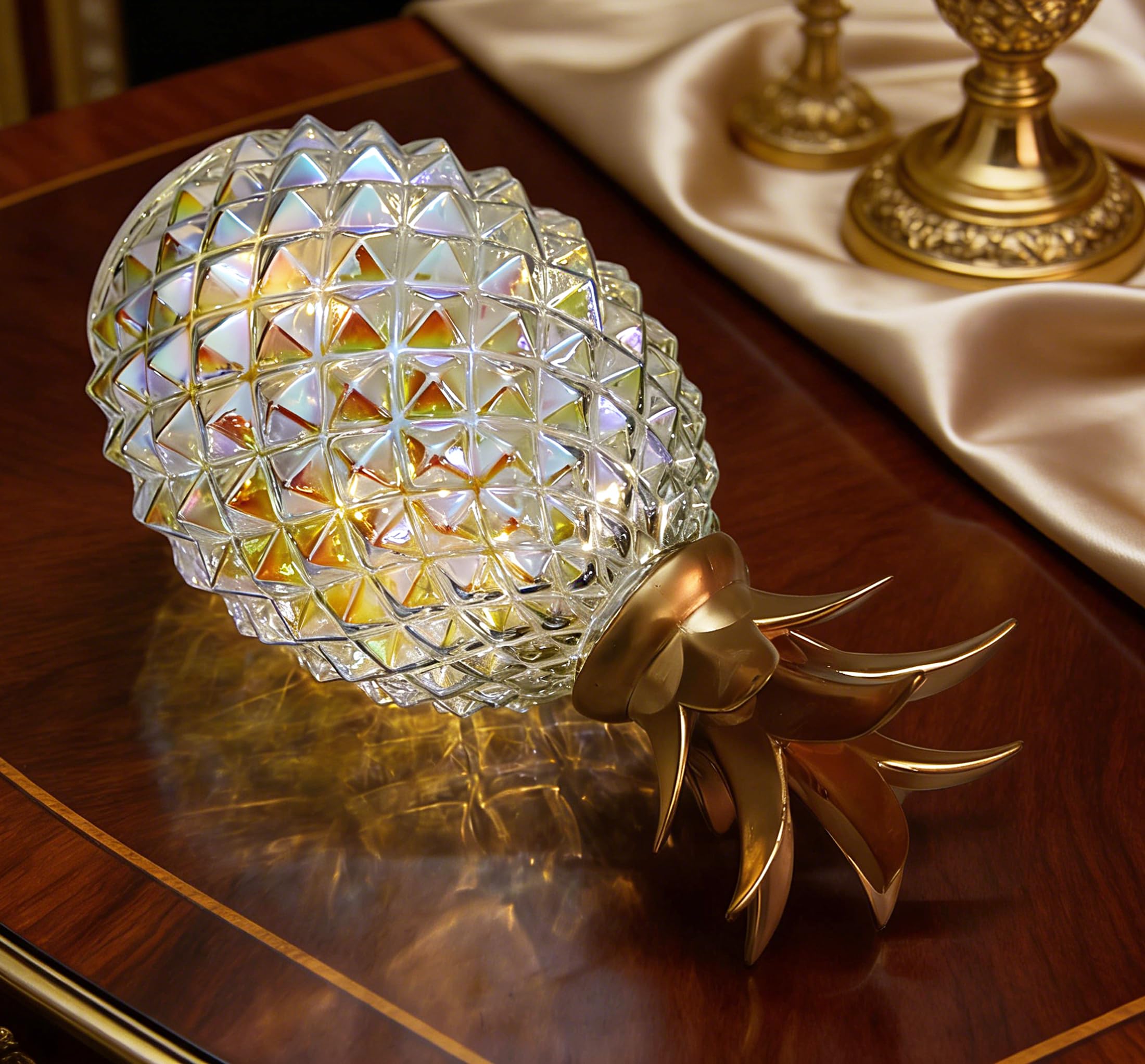 Mercury Glass Pineapple Lamp with Timer, Pineapple Fairy Lights