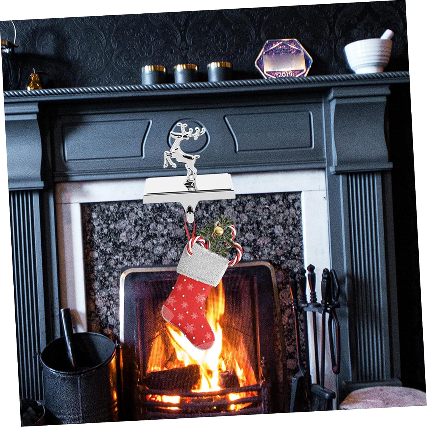 Christmas Stocking Hanger Sturdy Reindeer Hook and Base for Mantel Display Xmas Decoration for Hanging Stockings and Garlands