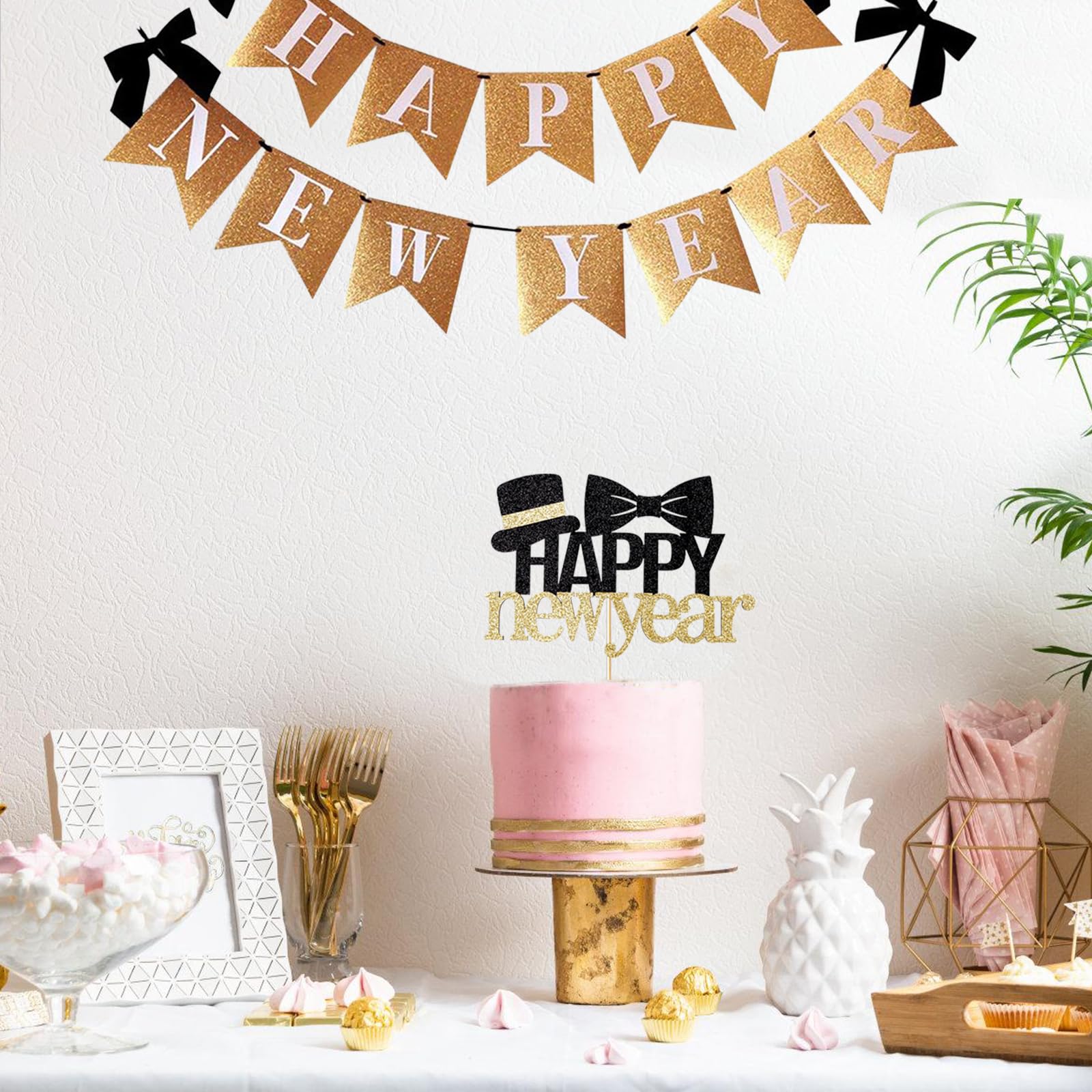 Happy New Year Cake Topper – Tortendeko Für Silvester, 16,8 Cm, Schwarz-gold, Für Kuchen, Muffins & Desserts