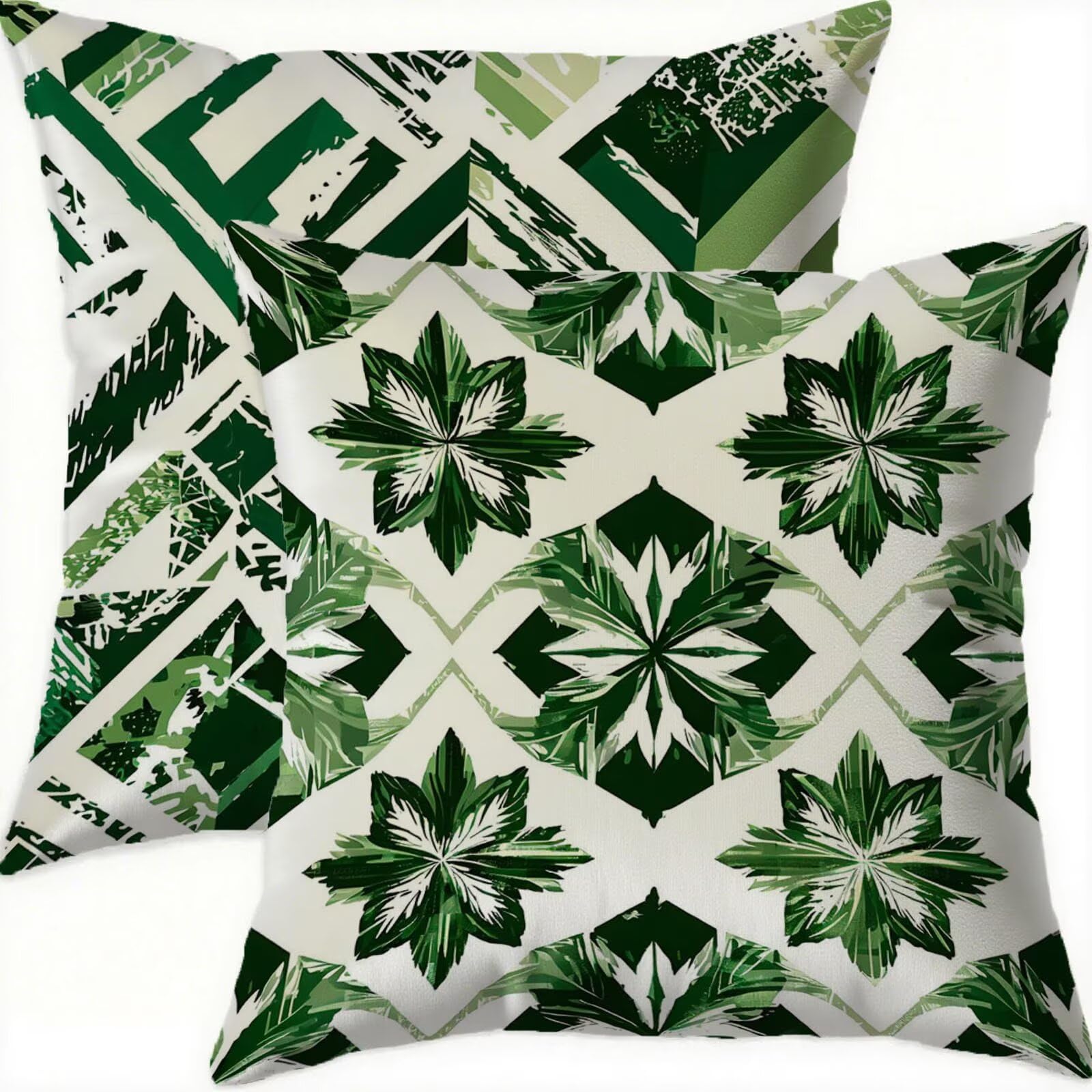 Housse coussin 65x65cm vert en velours hydrofuge lot de 2 pour canapé