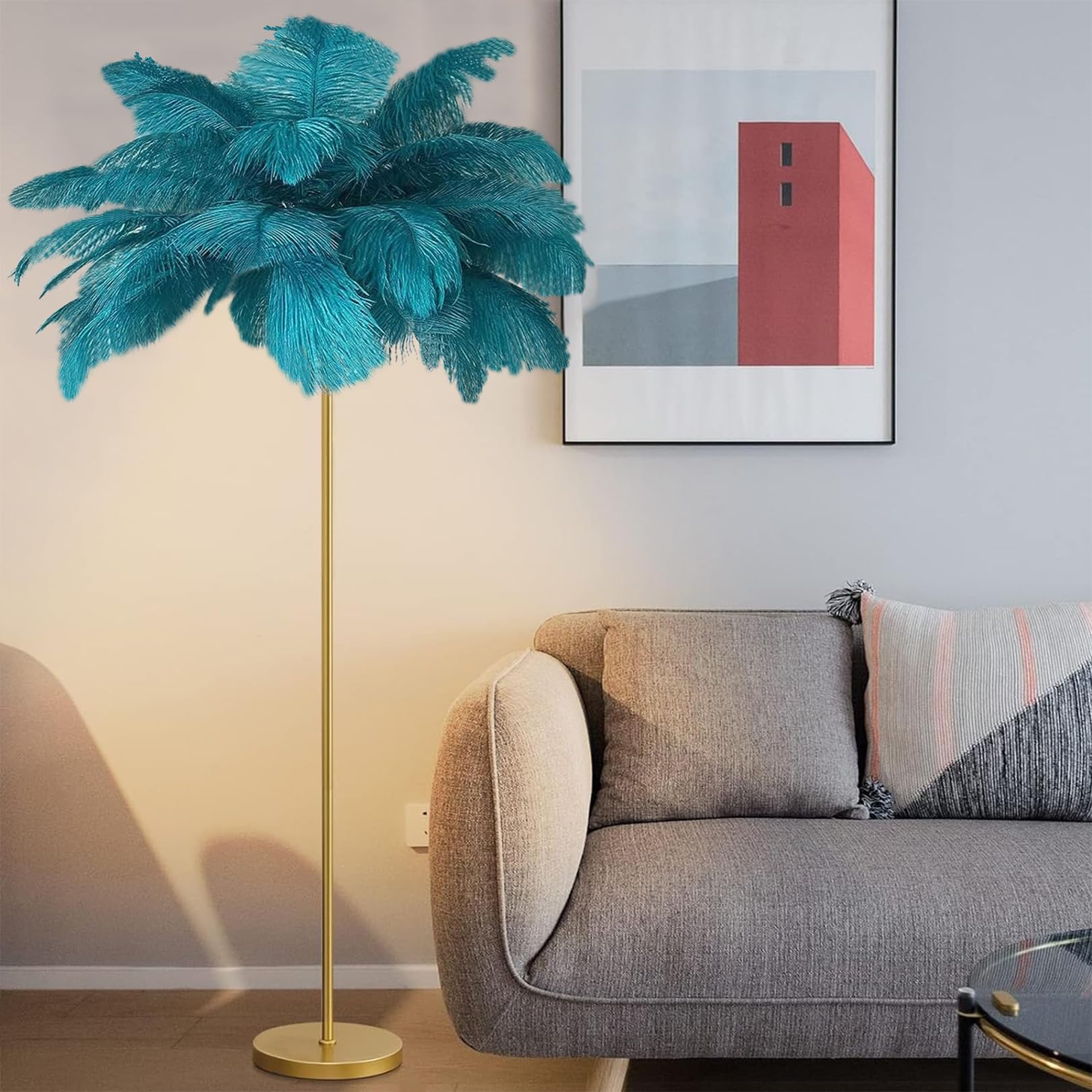 Lampe sur pied en plumes d'autruche pour une chambre cocooning