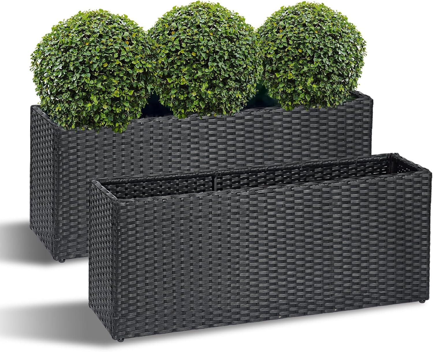 SUNNYPARK Set of 2 Large Rectangular Planter with Removable Liner, All-Weather PE Rattan Modern Planters Indoor Outdoor Flower Plant Pots Garden Box Patio Yard Front Porch Deck Black 36''x12''x16'', 2 Pack