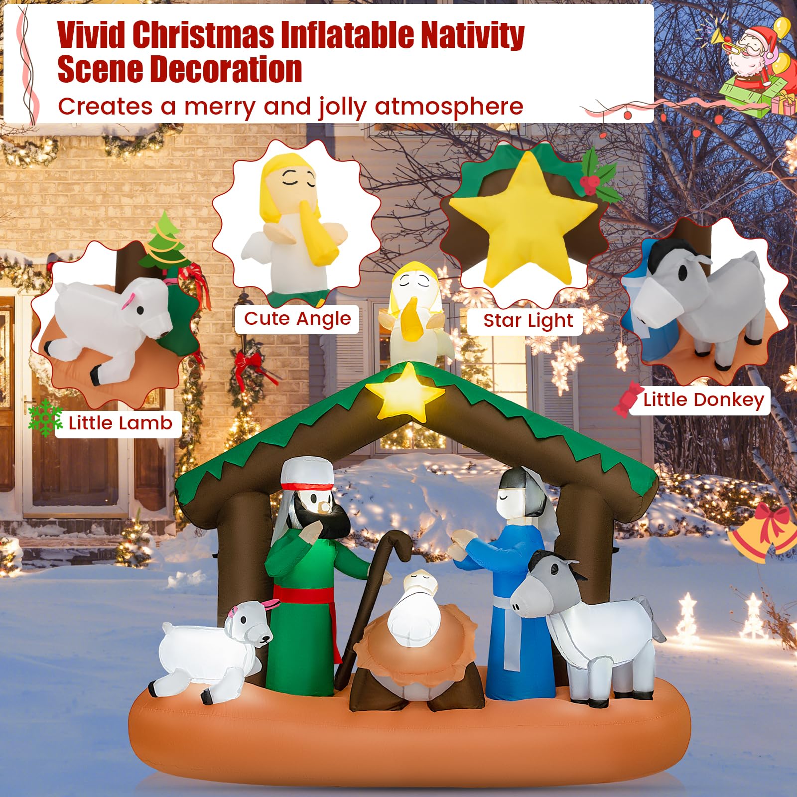 SOARS Decoration Noel, Crèche de Noel Nativité Gonflable 172 X 76 X 180 CM | 7 Lumières LED Brillantes, Souffleur Intégré, Decoration Noel Exterieur & Interieur pour Jardin, Cour, Salon