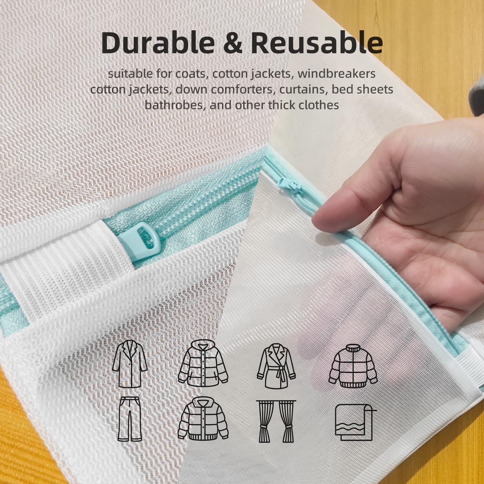 Bolsa Lavadora, Bolsa Ropa Sucia XXL 60x80 cm - Juego de 2 Piezas con Cremallera Metálica, Bolsa de Lavandería Reutilizable para Ropa Delicada, Abrigos, Cortinas y Viajes