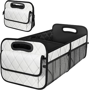 Deosk Trunk Organziers and Storage with Reinforced Handles,Car Accessories for Women/Men 50L Waterproof Polyester Trunk Organzier for Car/SUV/Minivan/TruckMedium, Beige