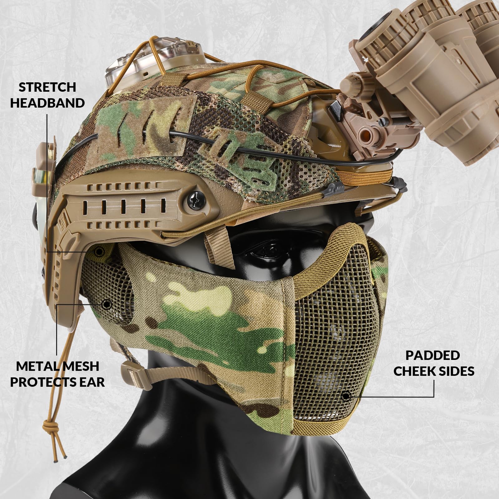 Maschera per softair, maschera tattica, per softair, paintball, pieghevole, mezza protezione del viso