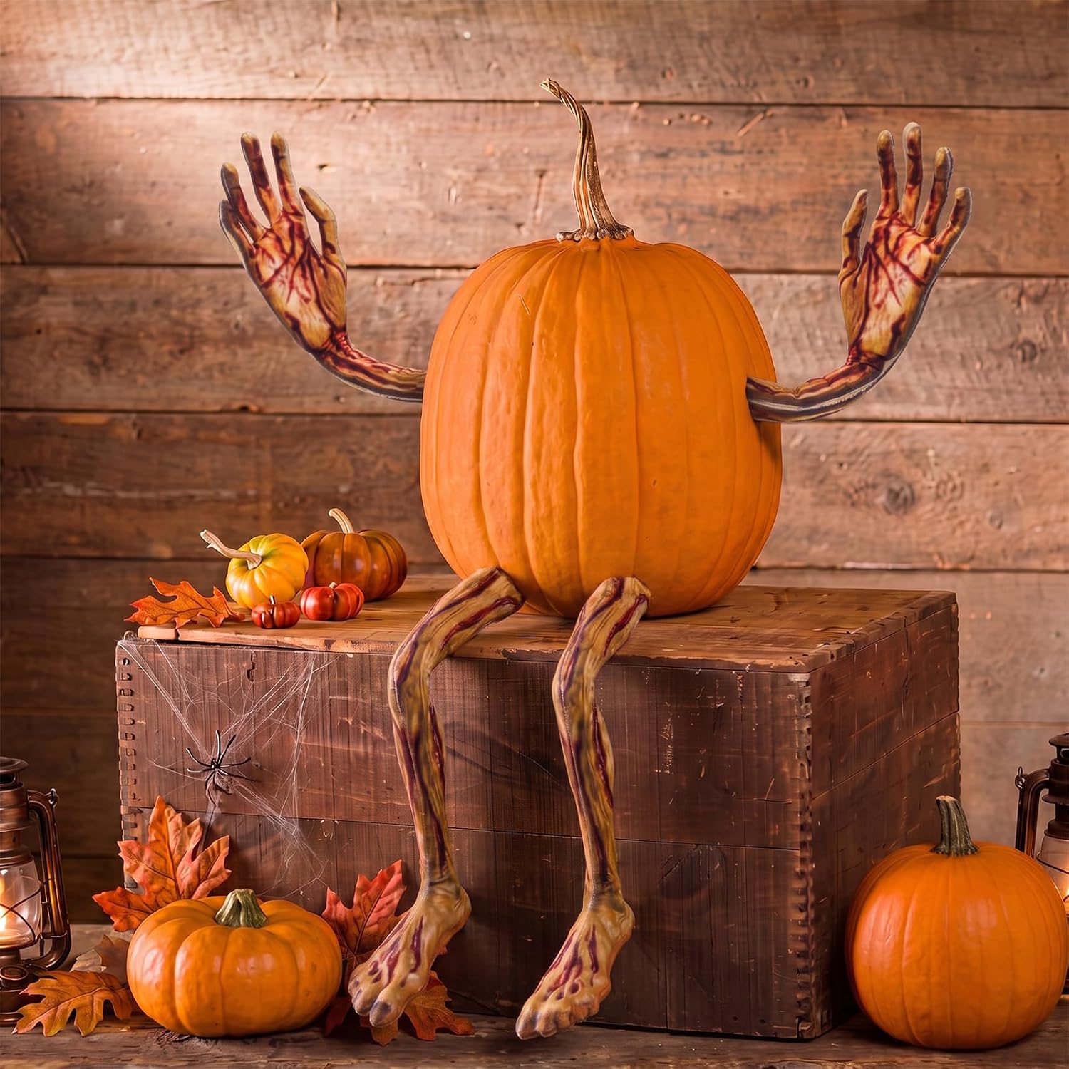 4 Pcs Halloween Yellow Dried Pumpkin Arms and Legs Bendable Decor