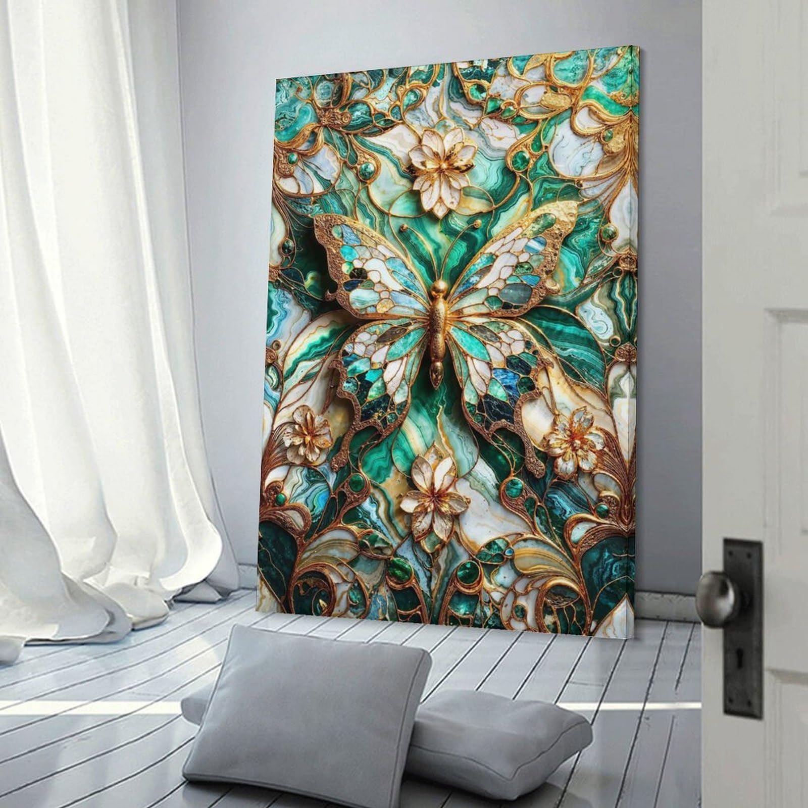 Junmoney Canvas Wall Art Jade Butterfly Kintsugi, 08x12inch(20x30cm), for Living Room, Bedroom, Office Or Hallway, Decorative Artwork with Broad Appeal