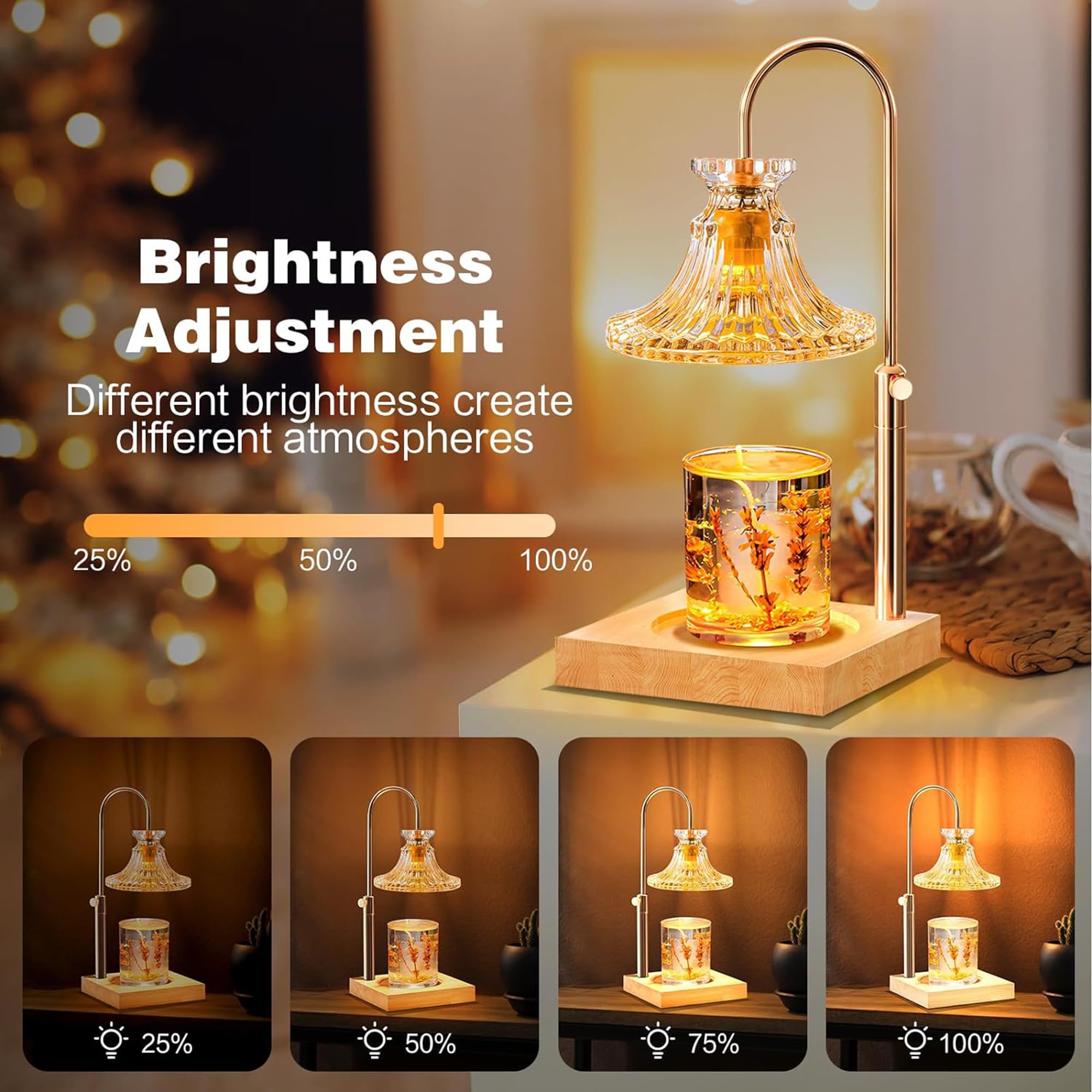 Lampada di Fusione della Cera di Candela, Lampada Scaldacandela Aromatica, Funzione Timer Decorativa, Dimmerabile per la Casa Timing Base in legno massello