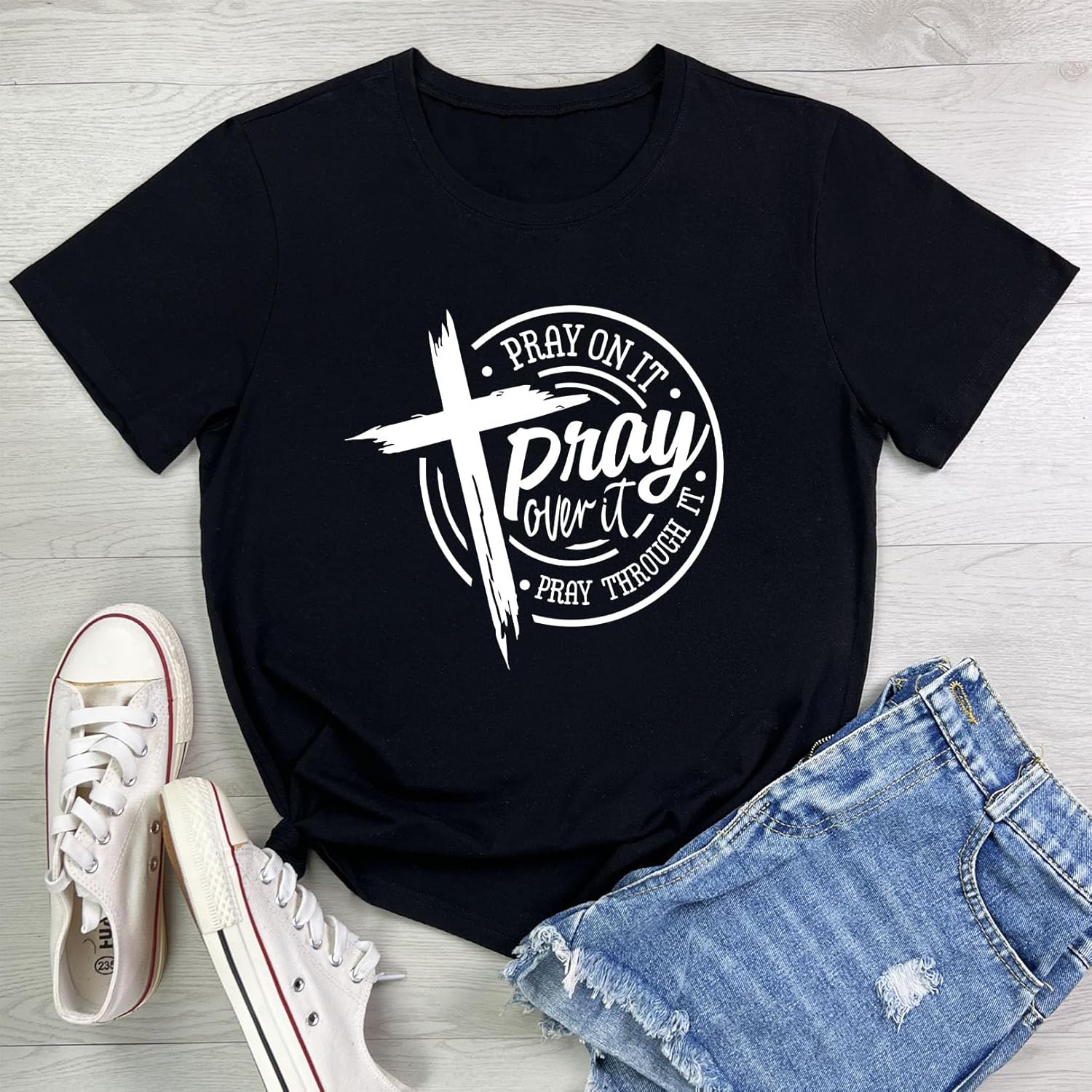 LOOKFACE Womens Pray Graphic Tees Cute Tops - Image 2