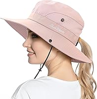 Vista 11 de Sombrero de cola de caballo para mujer, protección UV, ala ancha, plegable, para verano, playa, pesca, sombreros