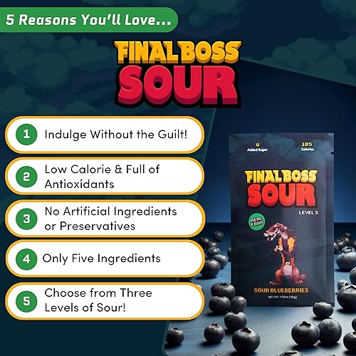 Miniatura 2 de Final Boss Caramelos extremadamente ácidos, gomitas naturales de arándanos masticables hechas con frutas secas, libres de colores artificiales,