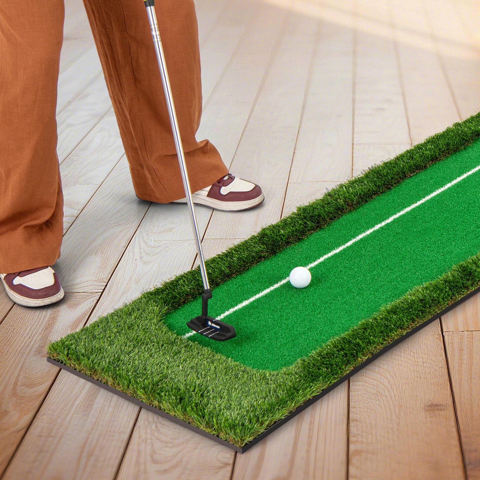 COSTWAY Alfombra de Práctica de Golf 300 CM, Césped Artificial, 3 Pelotas de Golf y 2 Tamaños de Hoyos, Tapete de GOF, Interiores Exteriores Hogar Oficina Jardín y Patio