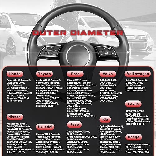 Miniatura 167 de SEG Direct Funda universal para volante de automóvil, de 15 pulgadas, piel de microfibra, color blanco y gris Negro y gris