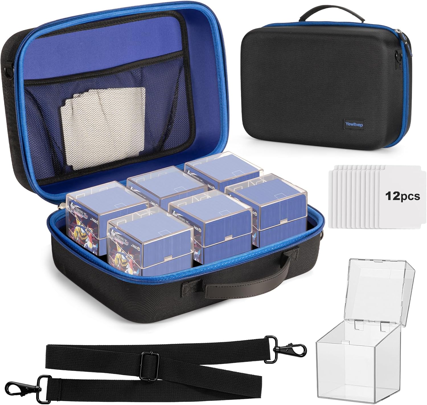 Card Deck Box with Portable Hard Case, Commander Trading Card Cases 6 Pack Clear Commander Deck Box with 12 Dividers and Strap Holds 600+ Double Sleeved Cards, Fit for MTG, TCG, YuGiOh, Sports Cards