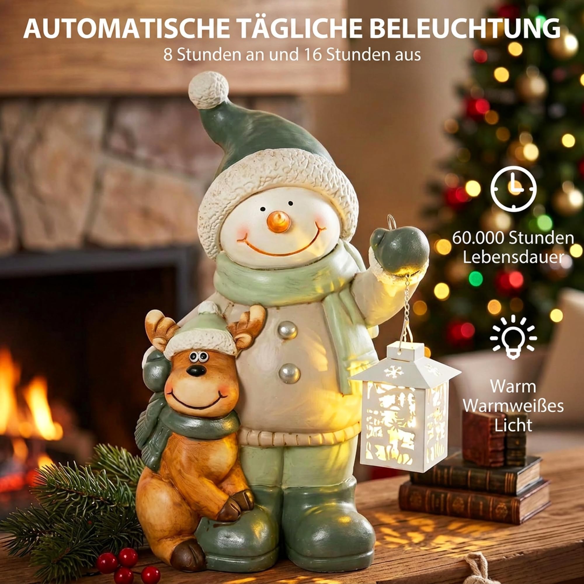HOMCOM Weihnachtsdeko Figur Schneemann 43 cm, Weihnachtsfigur aus MGO