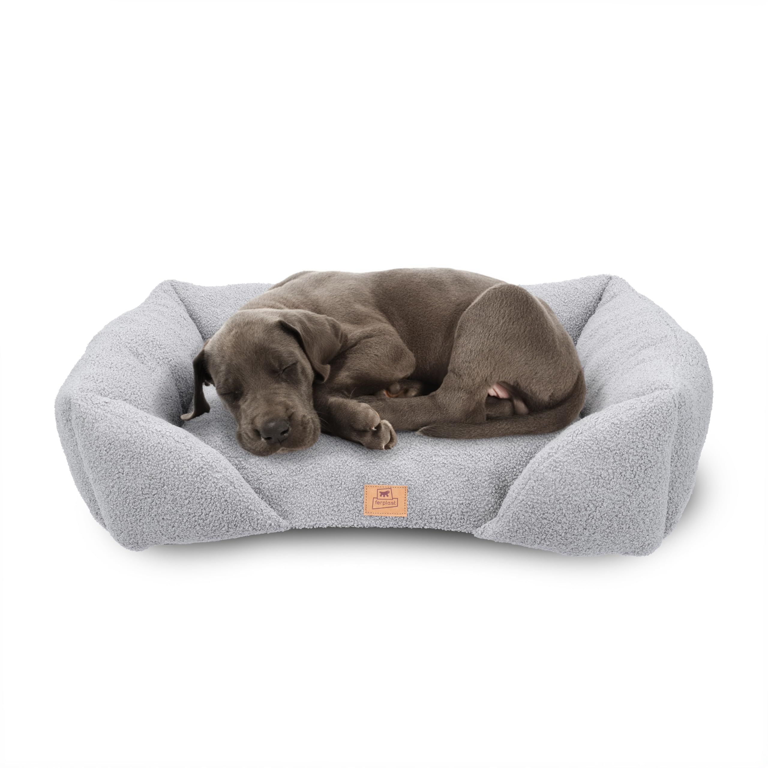 Ferplast Dog Bed Cushion for Medium-Sized Dogs, Cat Bed, Washable Synthetic Bouclé Fabric, Soft Padding, 78 x 56 x h 22 cm. Grey