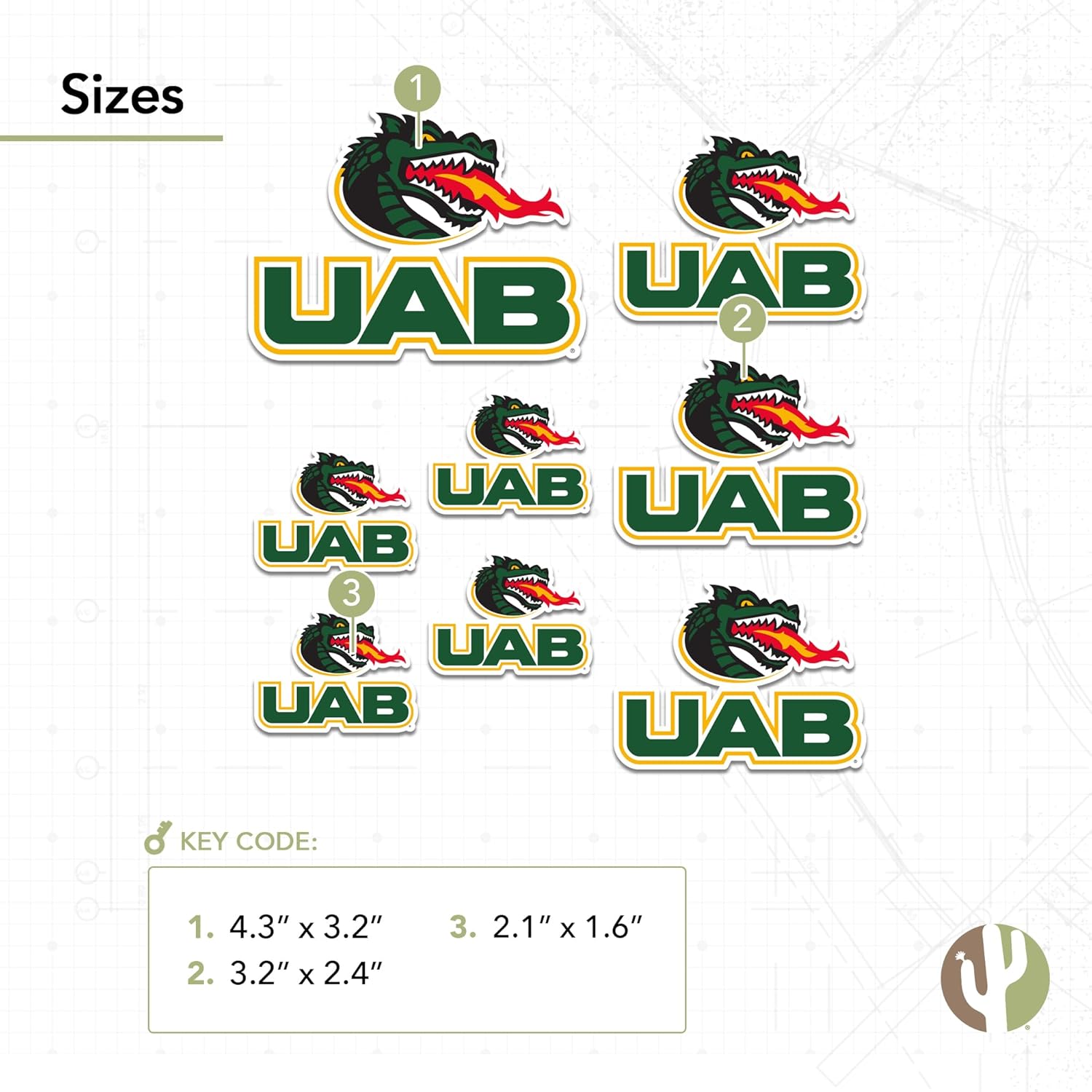 Desert Cactus University of Alabama at Birmingham Sticker Blazers UAB Vinyl Decals Laptop Water Bottle Car Scrapbook T3 (Type 3-3) - Image 3