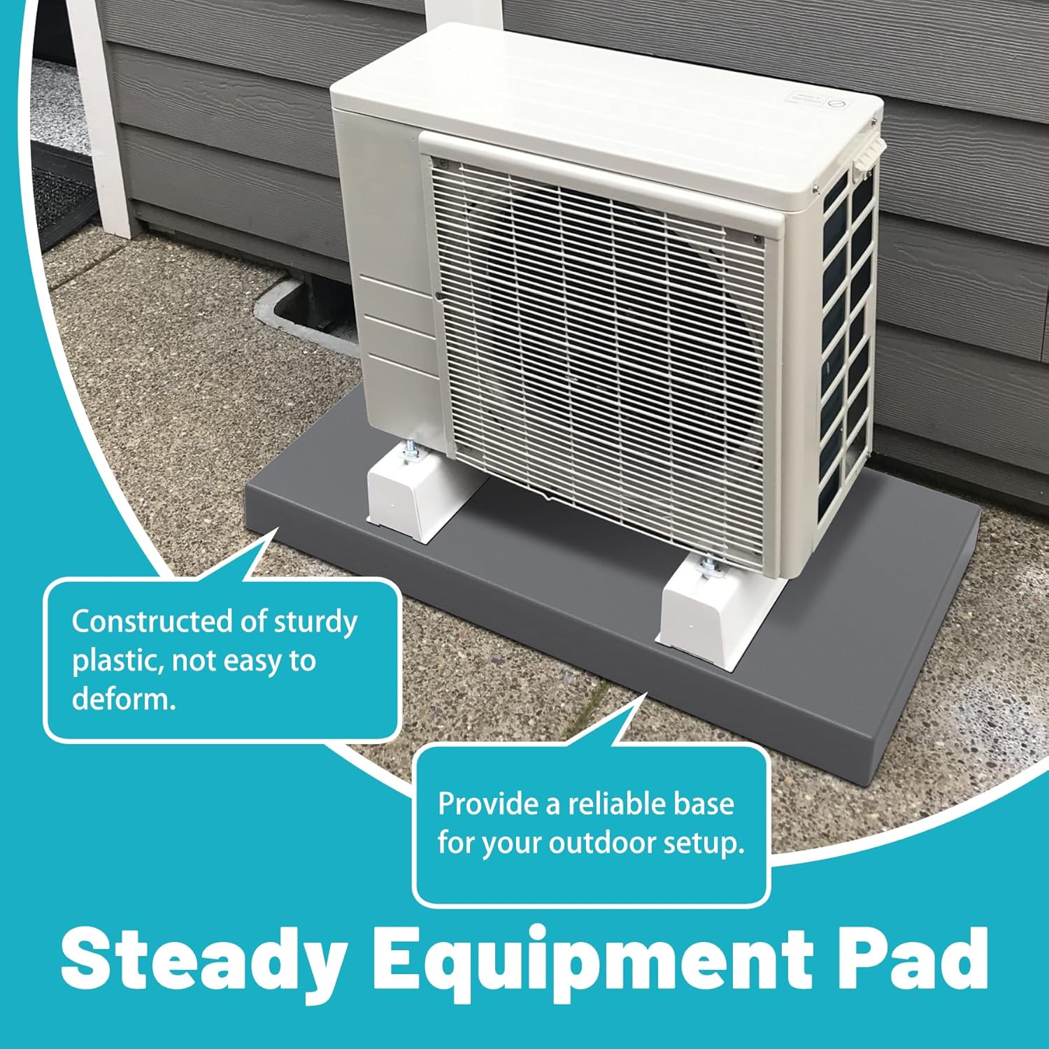 Mini Split Pad, Equipment Pad for Ductless Mini Split AC Condensers, Heat Pump Systems, Plastic AC Condenser Pad, 18" W x 38" L x 3" T, Gray