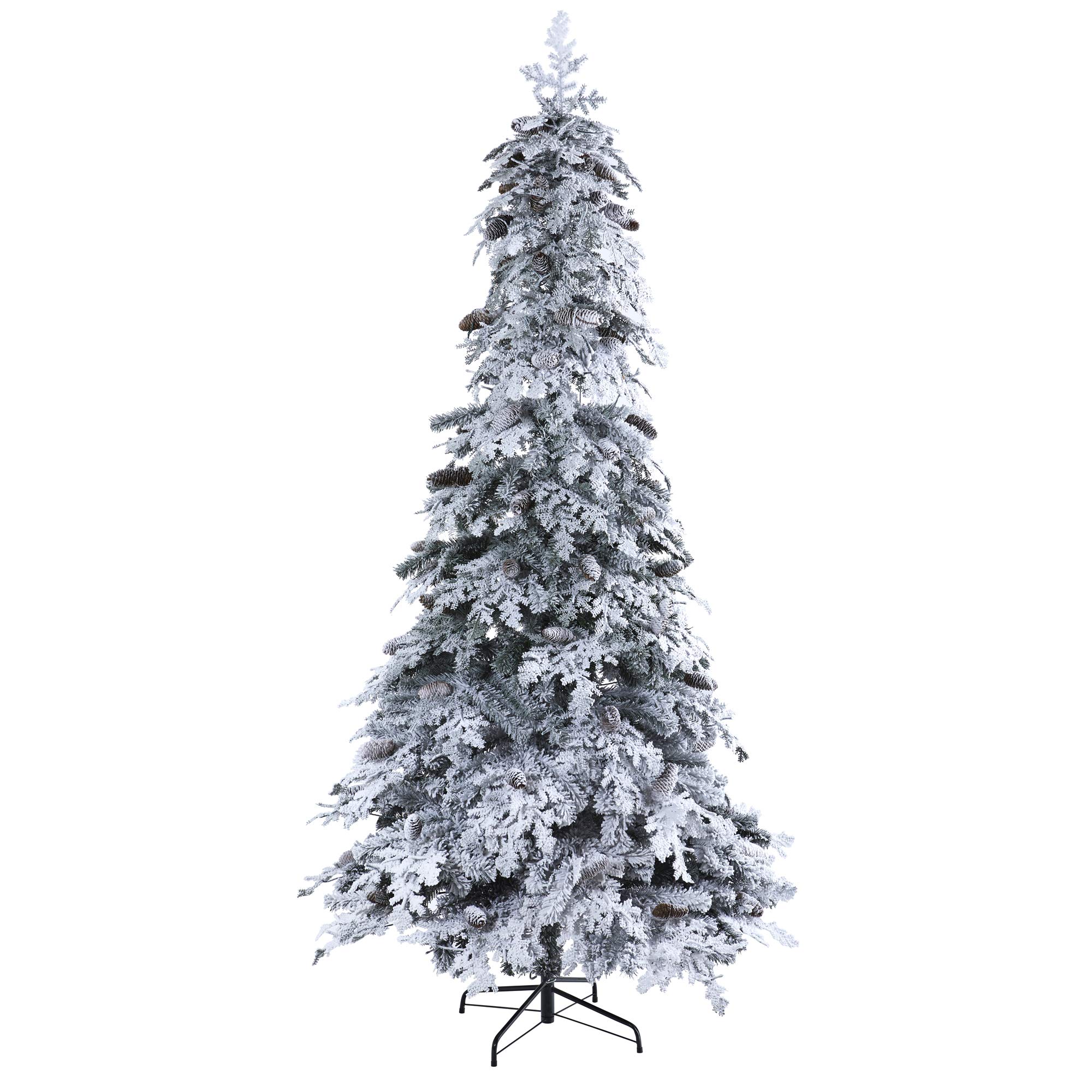 Nearly Natural 8ft. Flocked Montana Down Swept Spruce Artificial Christmas Tree with Pinecones and 500 LED Lights