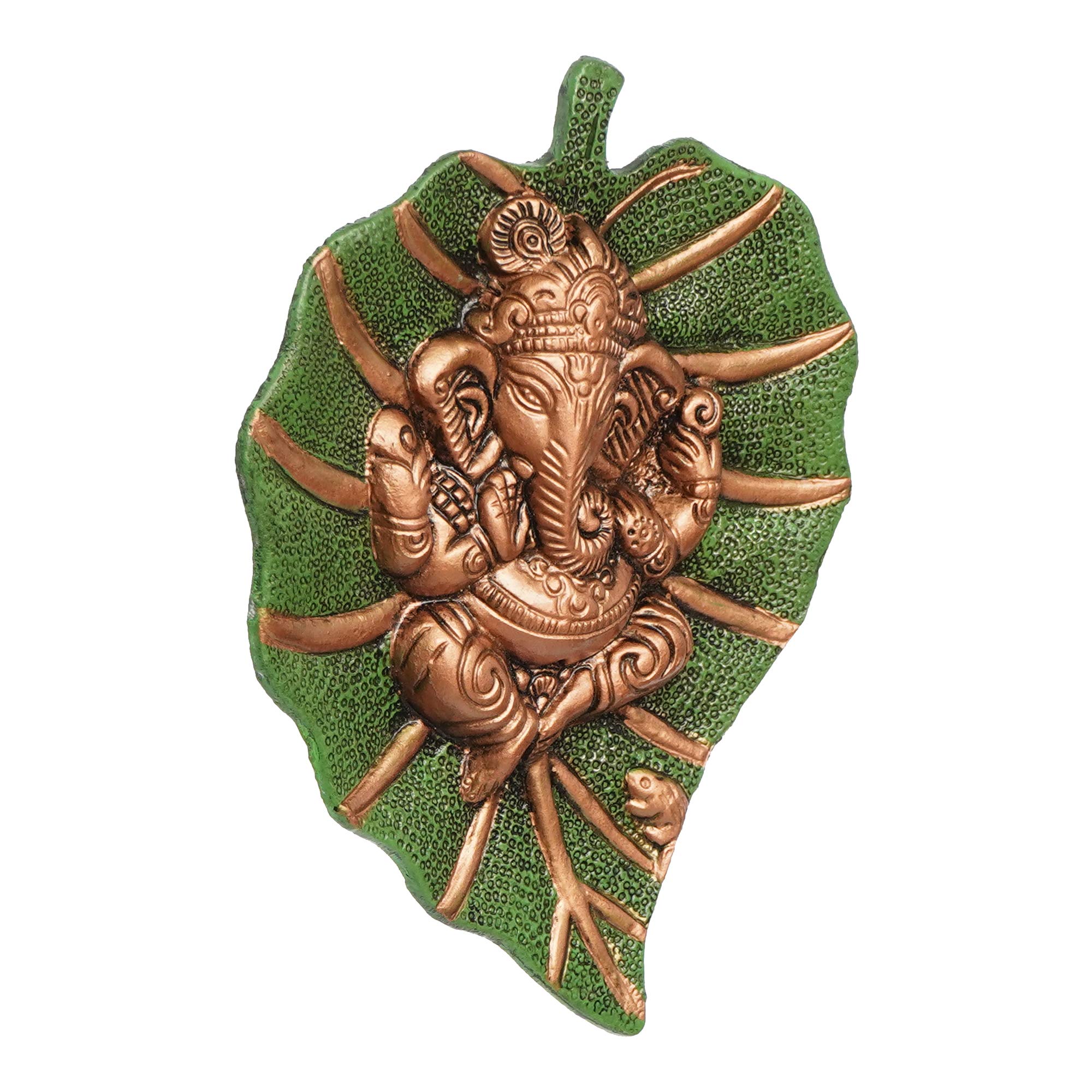 eCraftIndia Metal Brown Lord Ganesha Idol On Green Leaf Ganesha Wall Hanging Decorative Showpiece for Wall Decor- Diwali Decoration Items for Home Decor- Gift for Diwali Ganesh Chaturthi Housewarming 4