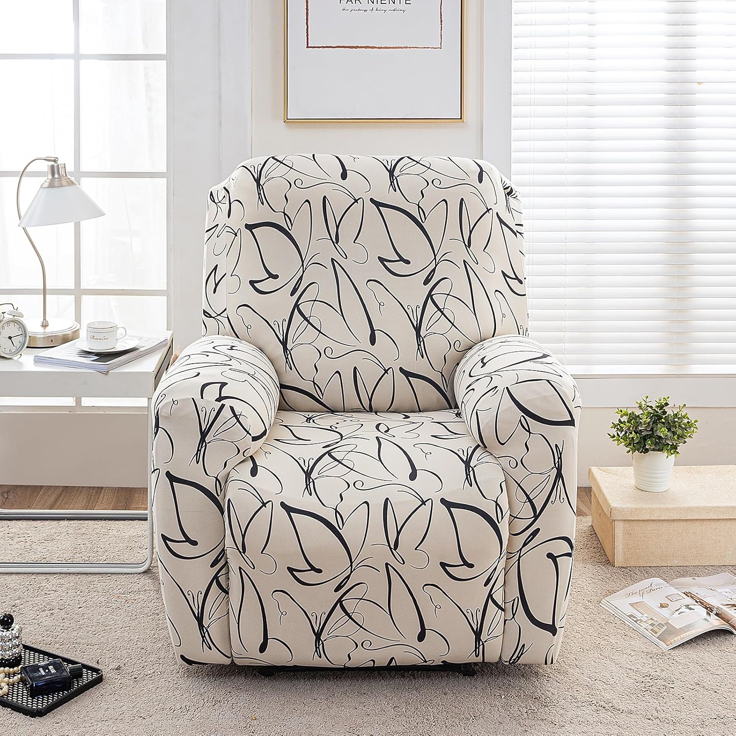 FUANGUI Recliner Chair Cover 4-Pieces Lazyboy Cover for Recliner Chair with Storage Pockets Furniture Protector for Living Room,Jacquard Sofa Slipcover for Kids, Pets, Dog and Cat, 33