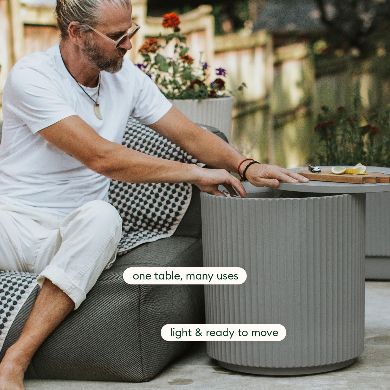 Veradek Outdoor Cooler Side Table - 2 in 1, Black, 21 inch: Grey Fluted Surface