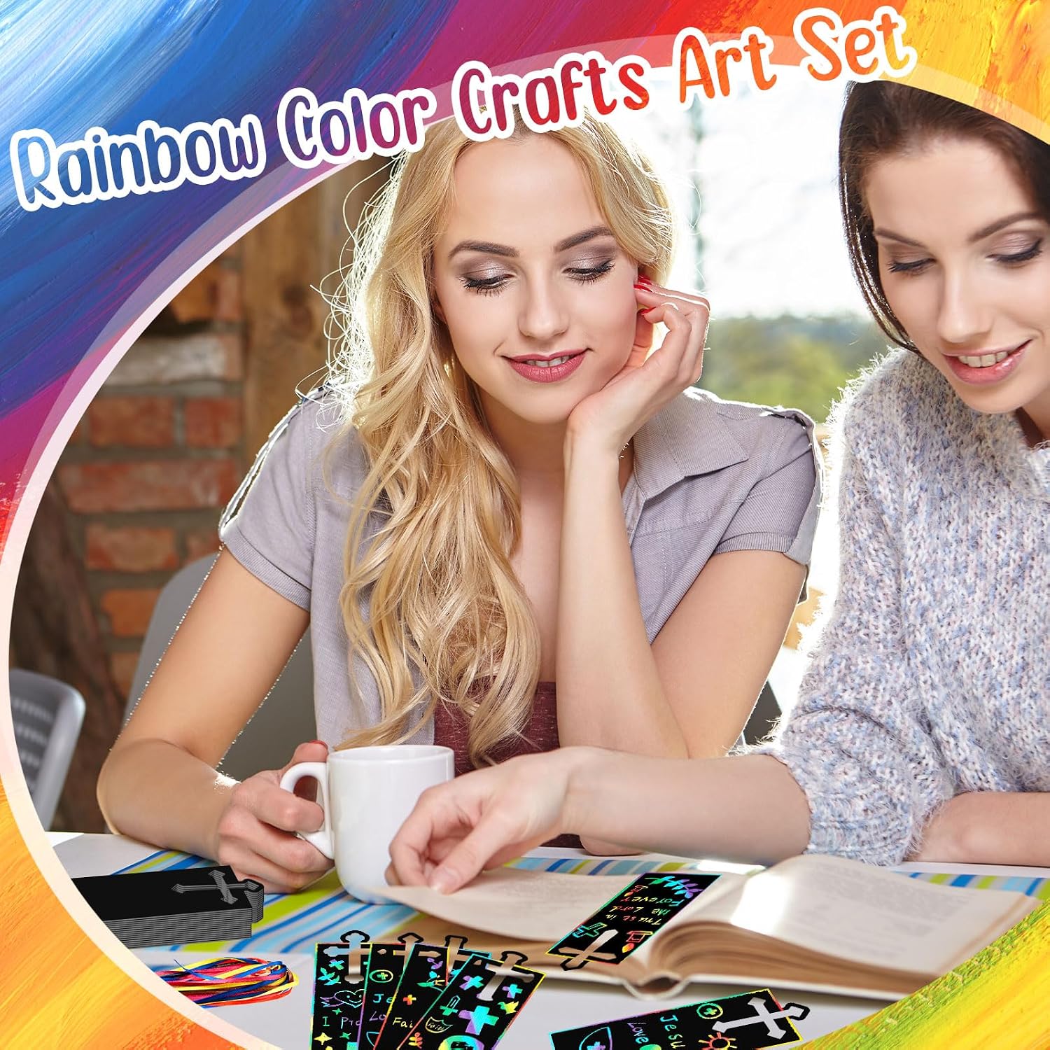 Eersida 100 Pcs Christian Cross Scratch Cards Cross Ornaments DIY Bookmarks Paper Cards Rainbow Color Craft Kit Scratch Off Paper Religious Party Favors Easter Baptism Birthday Gifts Church Decor