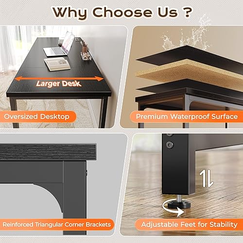 Miniatura 8 de Huuger Escritorio de 63 x 24 pulgadas con tomas de corriente y USB-C, Escritorio más profundo y grueso, Tubos de metal robustos, Escritorio para