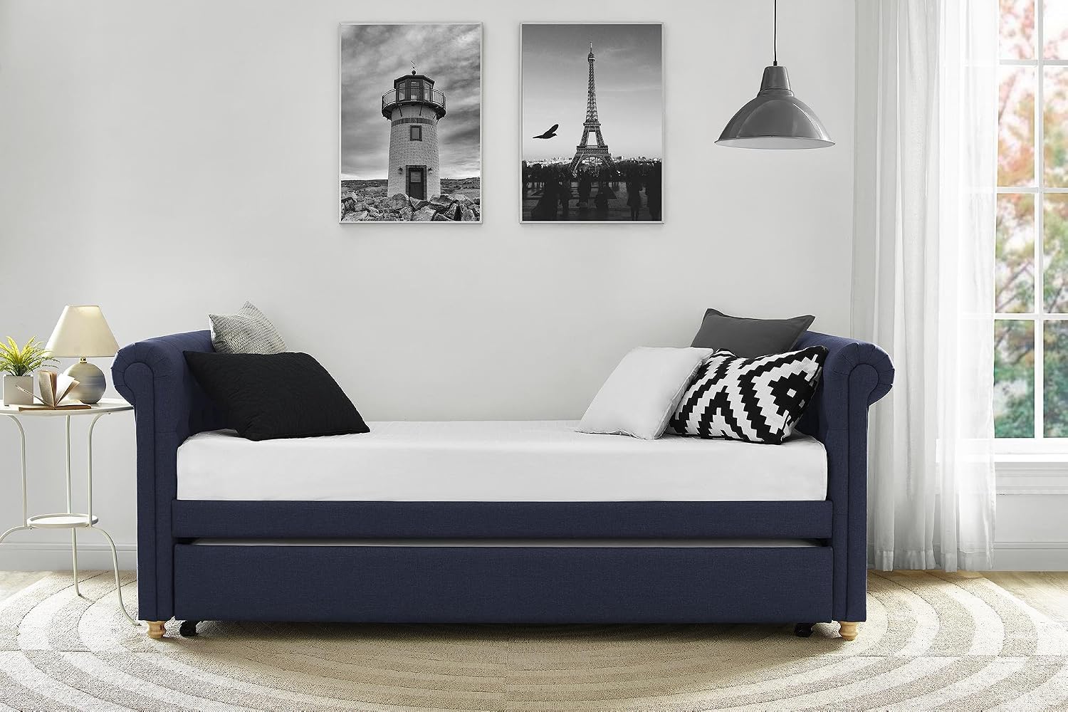 DHP Sophia Upholstered Daybed/Sofa Bed with Trundle, Twin Size Frame, Blue
