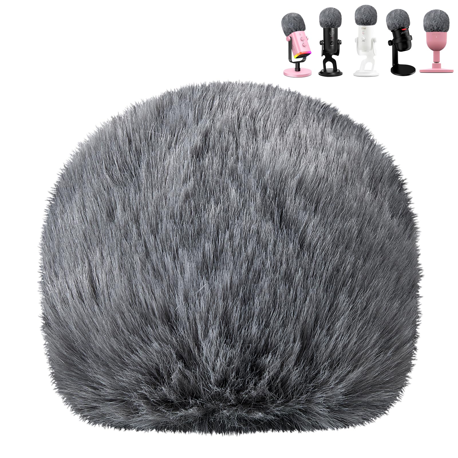 Pop Filter for Microphone, Blue Yeti Microphone Foam Cover with Furry Windscreen Muff Windshield for Yeti, Yeti X, Nano, Yeti Pro, Fifine AM8, Solocast, Razer Seiren, V3 Mini and More USB Mics, Gray