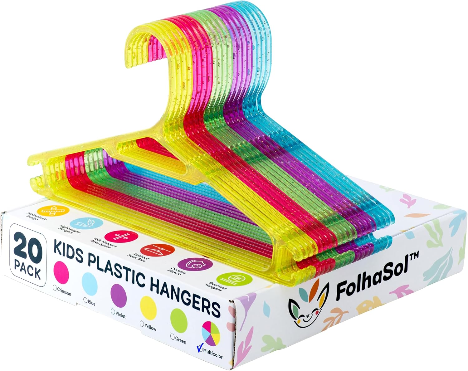 Translucent Glitter Hangers for Baby/Toddler (20 Pack, Multicolor), 11.4"