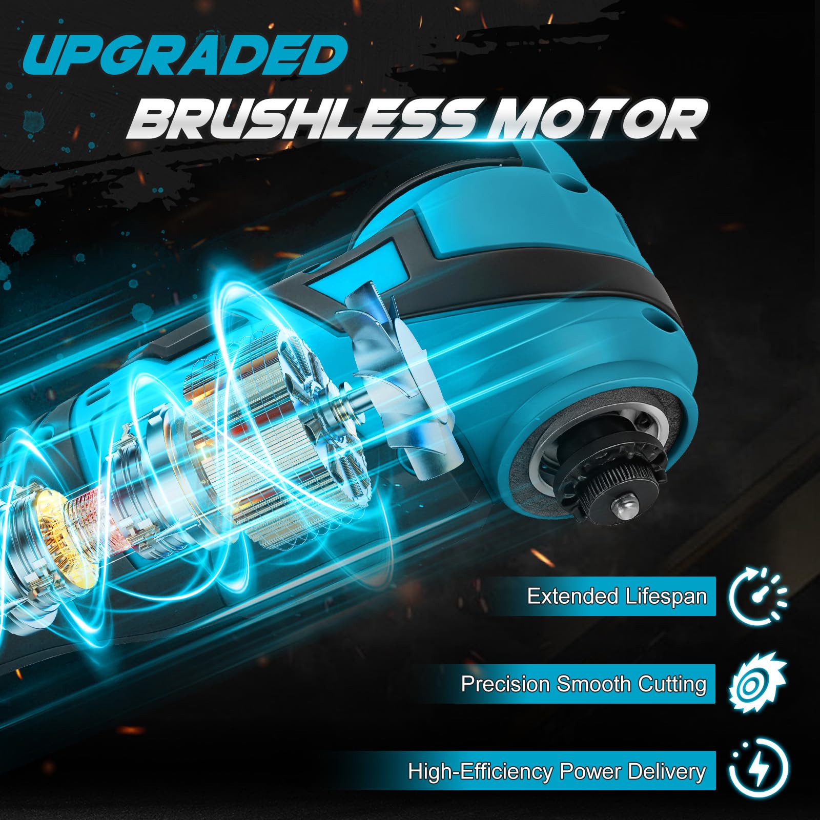 Roadtime Herramienta multifunción con batería para Makita de 18 V baterías (sin batería), herramienta oscilante DIY con 15 accesorios, sin escobillas, 6 velocidades variables, 10000-20000 RPM
