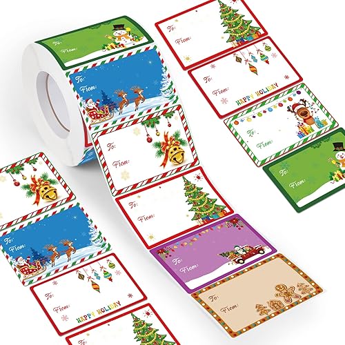 Miniatura 9 de Zonon 720 etiquetas autoadhesivas de regalo de Navidad, etiquetas de papel kraft de Navidad, etiquetas de papel kraft natural, etiquetas de papel de