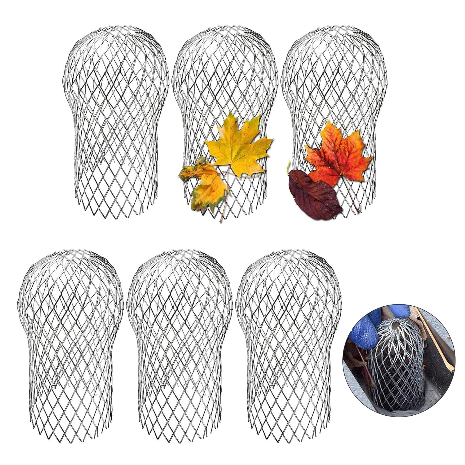 6 Pcs Gutter Downspout Guard, Aluminum Downpipe Leaf Guard, Expandable Filter Strainer, Gutter Mesh for Moss, Muck, Mud & Debris Debris blockages 3.2 in
