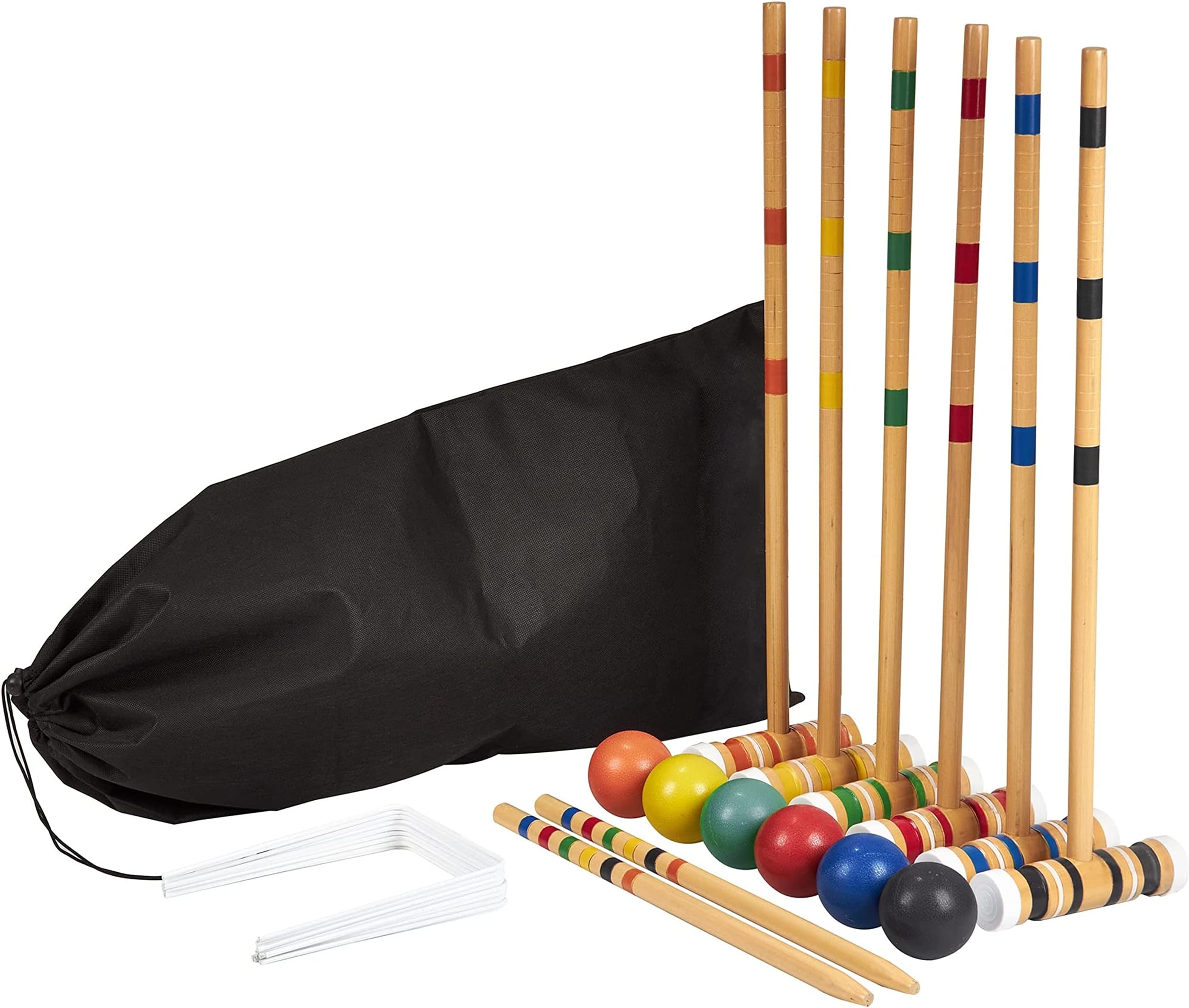 Family Croquet โ Family-Sized/Travel Croquet Set with Drawstring Bag โ Backyard Lawn Game for 6-Players โ (6) 26" Mallets, 6 Colored Balls, 9 Wickets, & 2 Stakes โ Indoor/Outdoor Yard & Party Game