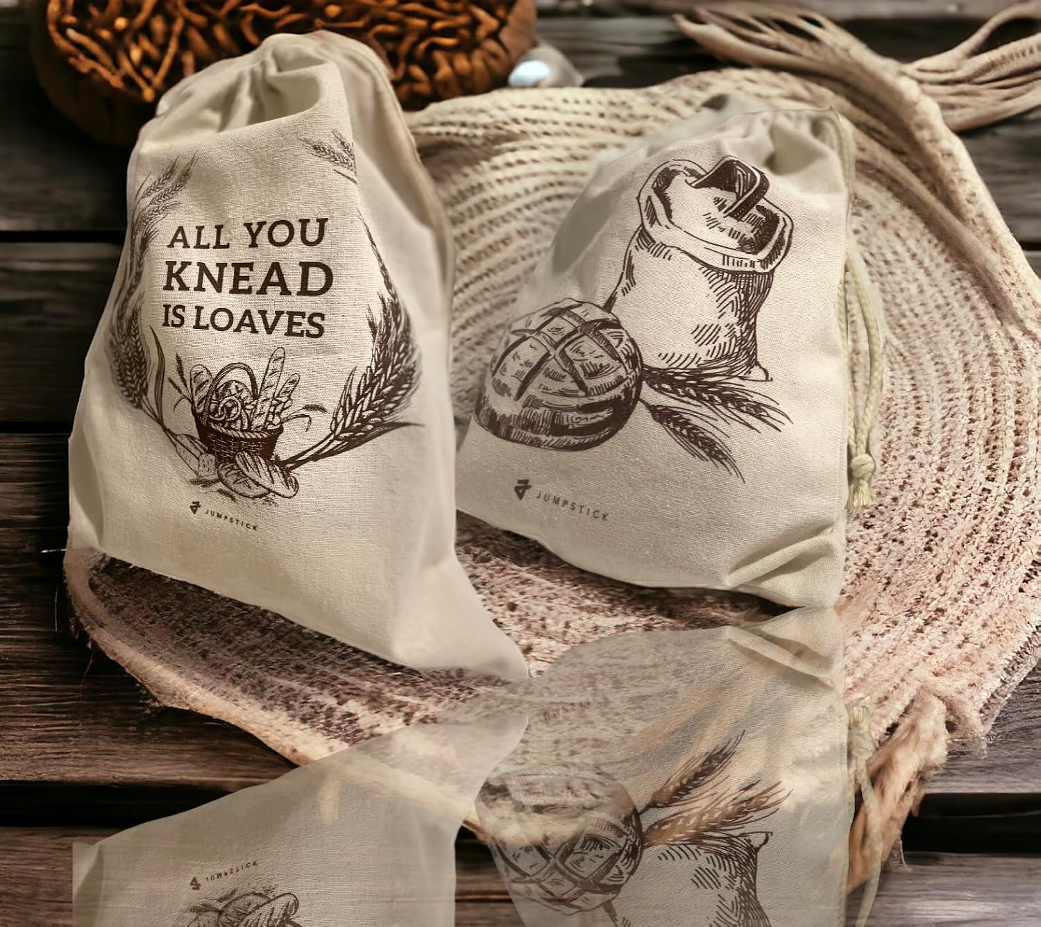Natural Organic Linen Bread Bags - 2 pack - Large 13 x15 inches. Ideal for Homemade Bread, Reusable, Gift, Christmas Gift, Storage for Artisan - Bakery & Baguette Bag, no plastic