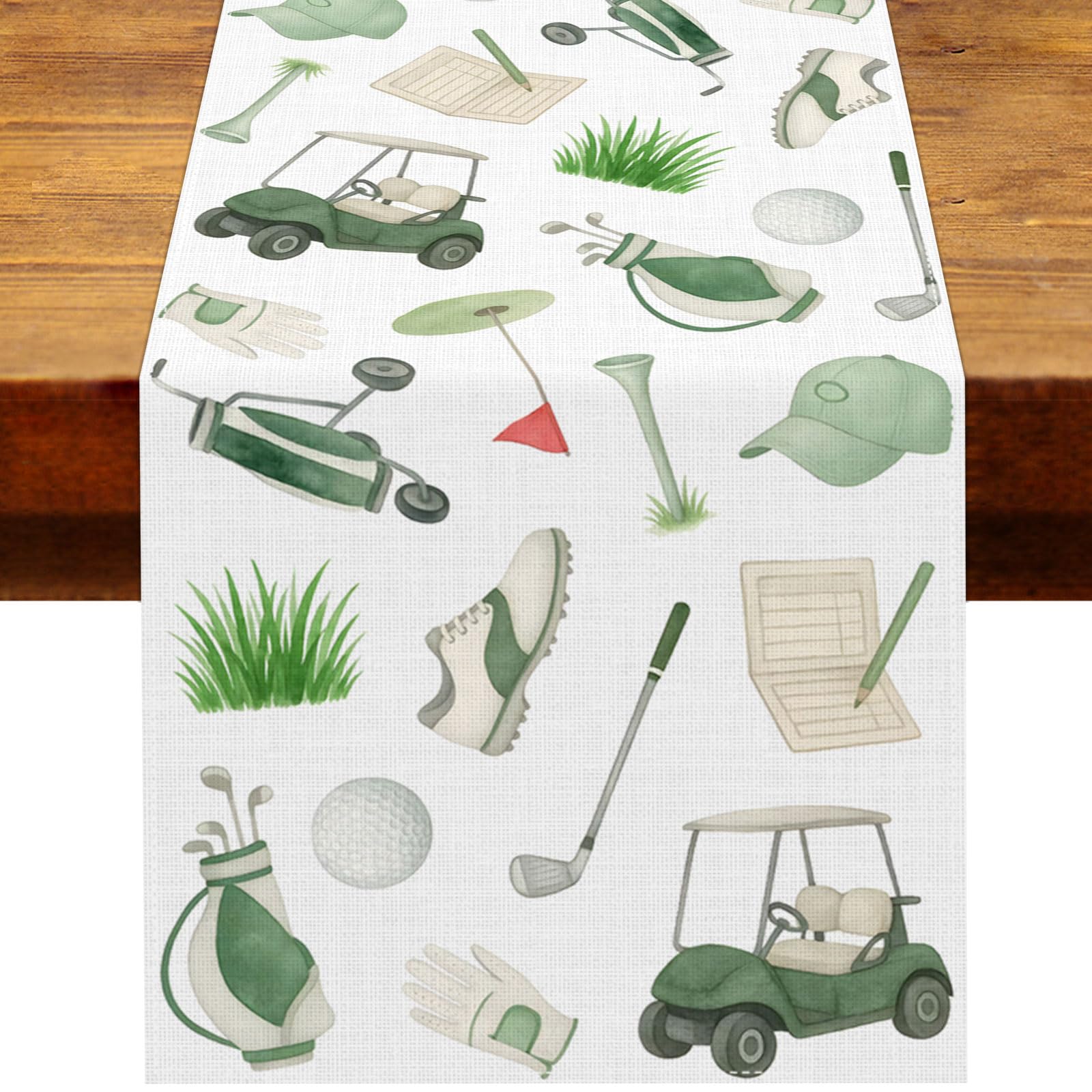 Photo 1 of Heyfary Golf Party Decorations Let's Partee Table Runner Sports Ball Birthday Party Decoration Home Kitchen Dining Room Table Decor