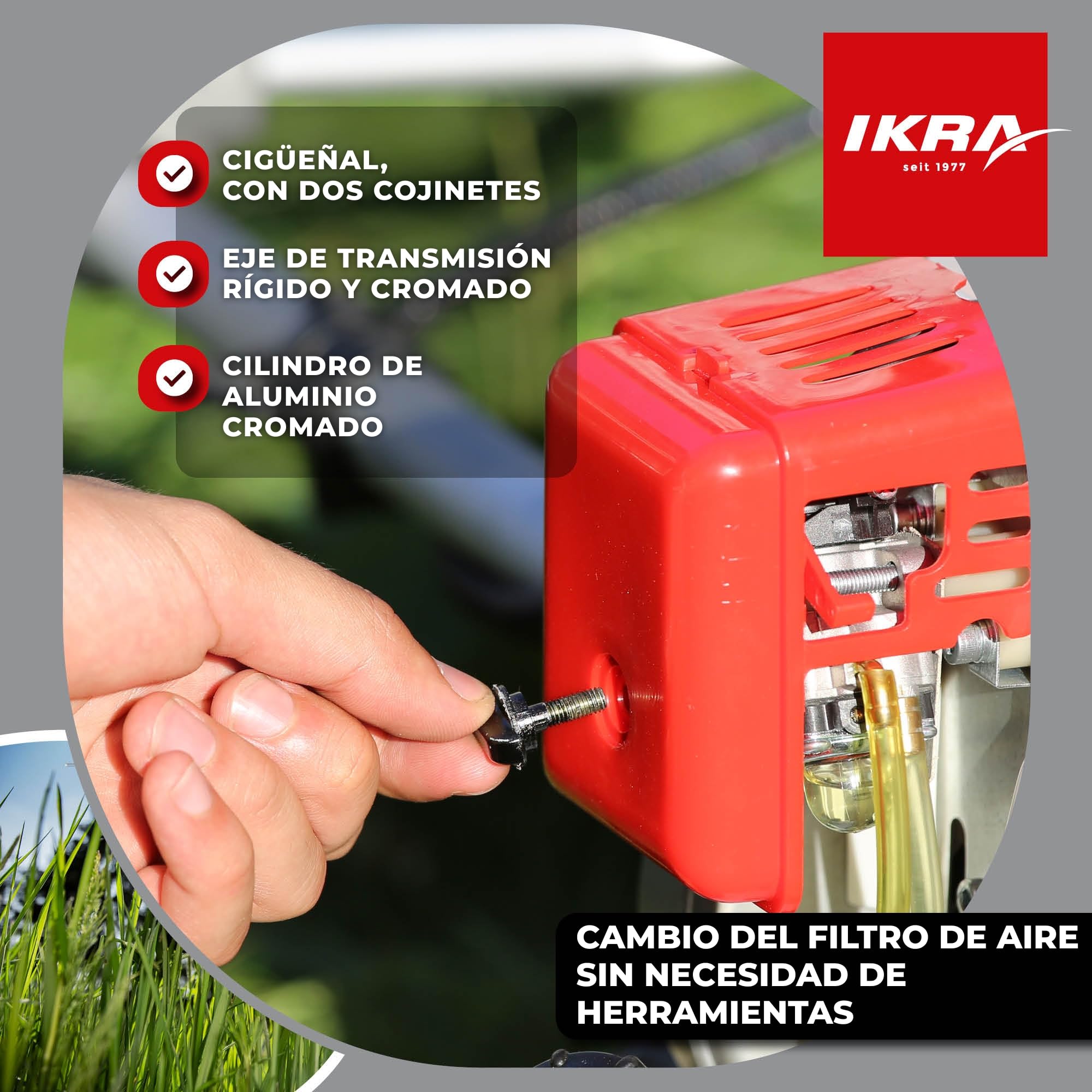 IKRA desbrozadora a gasolina IBF 31-4, con bobina de hilo & cuchilla | 31 cm³, 0,7 kW, sistema antienredos, potente motor de gasolina de 4 tiempos, sistema de arranque fácil