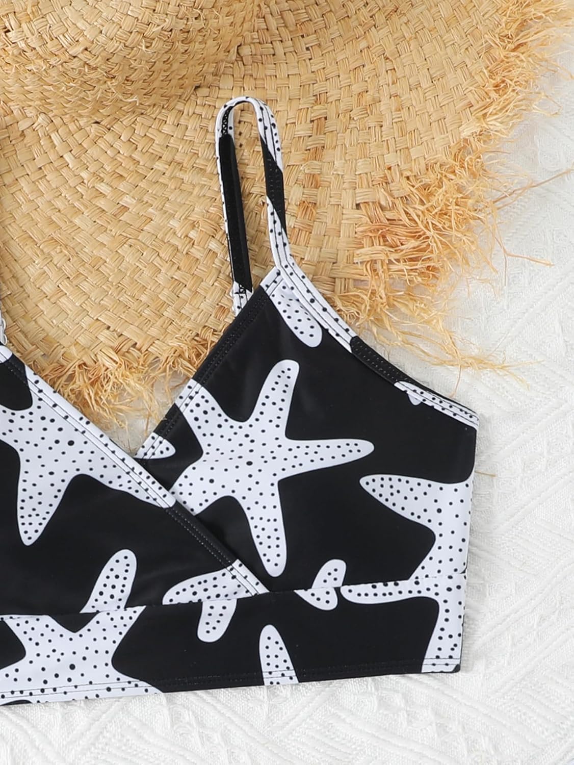 SEGT Girl's 3 Piece Bikini Set Tropical Print Cross V Neck Bathing Suits High Waisted Swimsuit with Drawstring Ruched Coverup