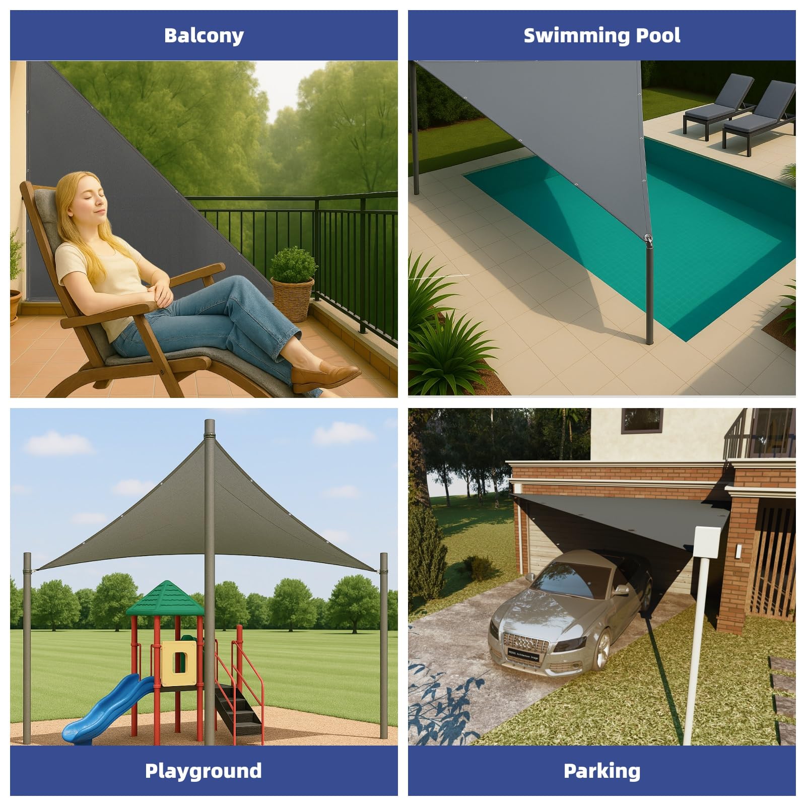 IOAOI – Tenda Parasole Impermeabile, Triangolo Retto da 3x6x6,71 M, 95% Blocco UV con Corda Gratuita, Tenda da Sole per Esterni, Giardino, Patio, Cortile, Prato, Pergolato, Autorimessa - Bianco Spento