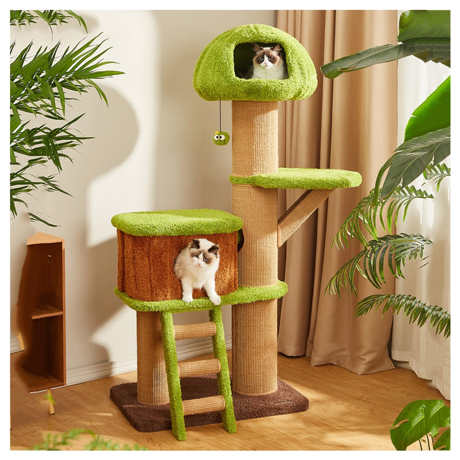 Tiragraffi a Più Livelli con Casetta Sull'albero Colonna Tiragraffi in Fibra di Agave Piattaforma di Salto Allargata Tiragraffi for Gatti Rivestiti in Velluto Scaletta e Giocattoli Sospesi