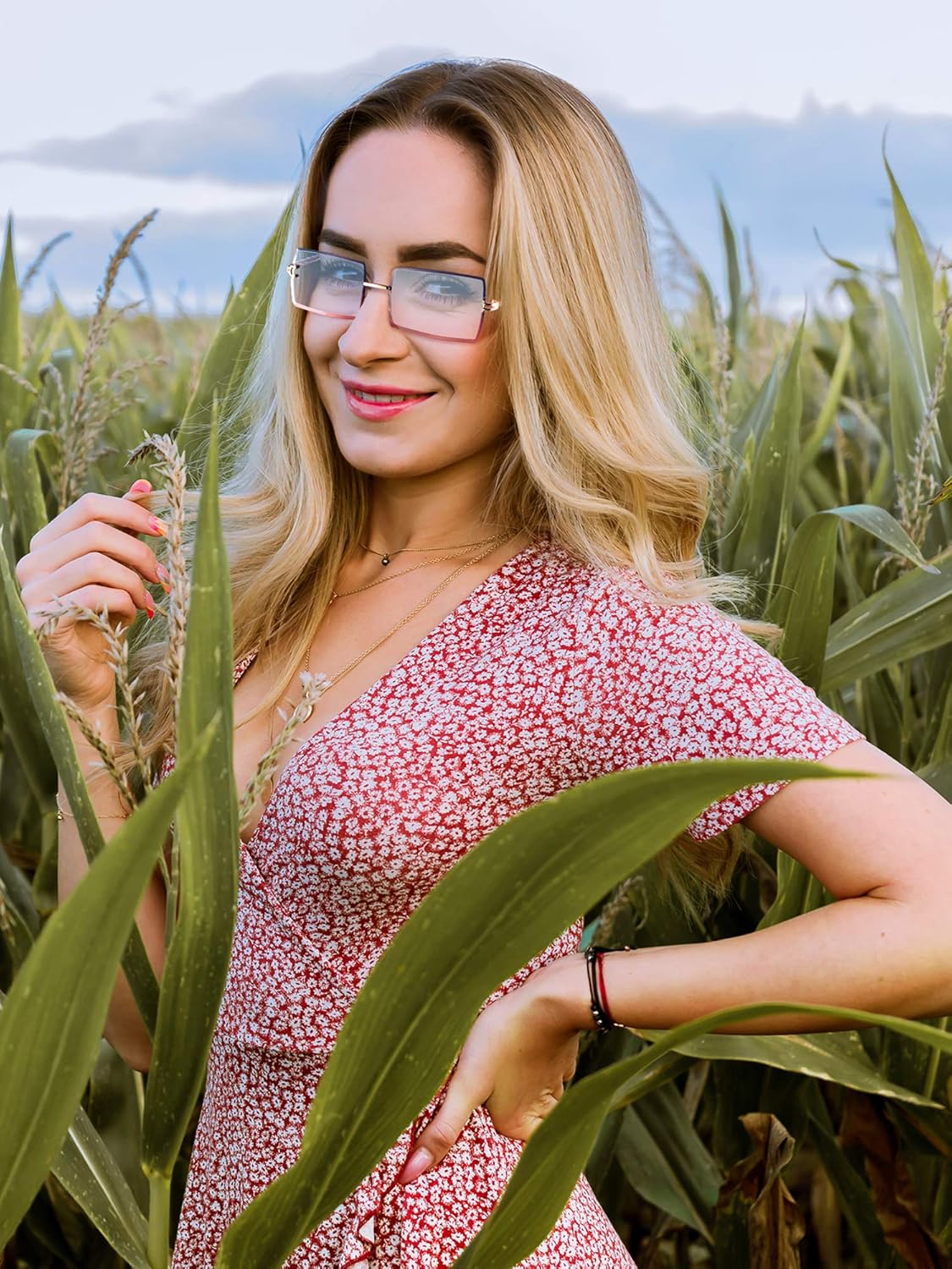 Weewooday 8 Pairs Vintage Rimless Rectangle Sunglasses Tinted Lens Gold Metal Frameless Eyewear Sunglasses for Women Men - Image 6