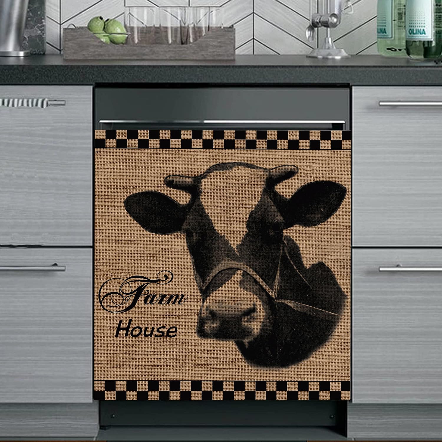 Farmhouse Cow Magnet Sticker Dishwasher Cover for Front Door,Refrigerator Magnet Cover, Dishwasher Covers Decorative(23 x 26 Inches)