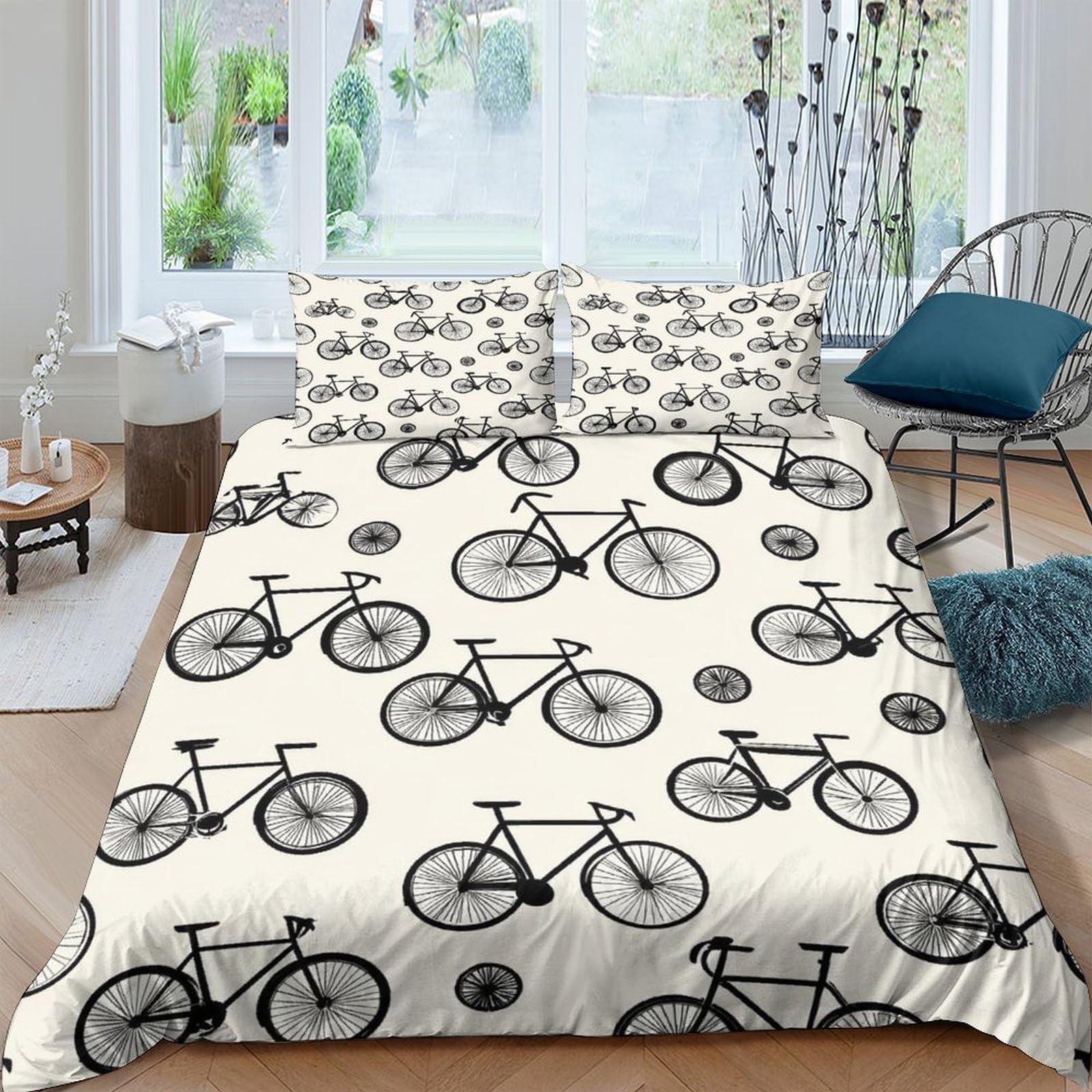 Couverture housse couette vélo vecteur noir et blanc respirante pour lit ado